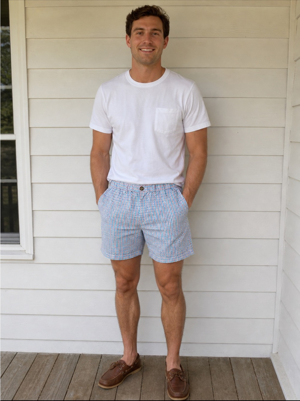 Chubbies Men's Light Blue & Pink Gingham Flat Front Seersucker Shorts Small